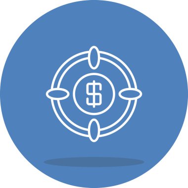 Görüntü merceğinin merkezinde madeni hedefi, yatırım hedeflemesini veya stratejik parasal hedefi temsil eden dolar sikkesi bulunan hedef simgesi