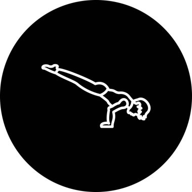 Minimalist çizgi ikonu denge, gelişmiş fitness ve atletik gücü temsil eden akrep pozu veren bir erkek figürüne sahiptir..