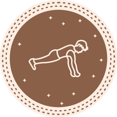 Hareketli gradyan simgesi, dayanıklılık, zindelik ve temel fiziksel eğitimi temsil eden yüksek kalas egzersizi yapan bir erkek figürüne sahiptir..