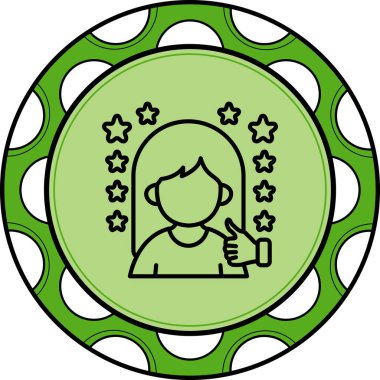 En iyi bayan müşteri, mutlu kadın başparmağıyla bir jest yapıyor başlarının üstünde beş yıldız yüzüyor. Uygulama için uygun simge.