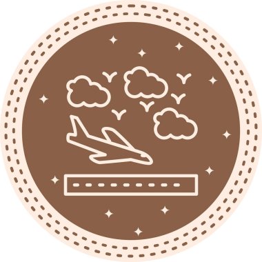 Seyahat uygulamaları veya web sayfaları için uygun bir pistten kalkan bir uçağın basit bir çizgisi çizimi.