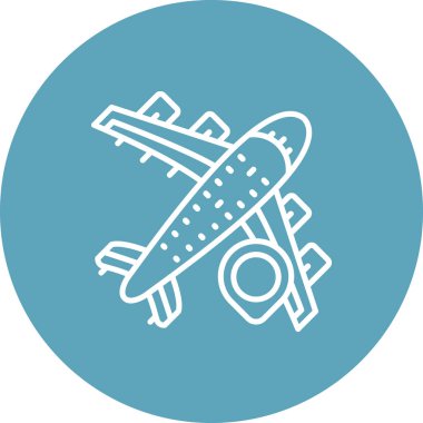 A simple line illustration of a plane with a location pin suitable for travel apps or web pages.