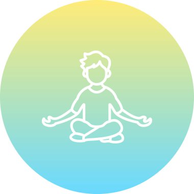 Minimalist çizim, açık gri bir çember içinde çapraz bacaklı meditasyon pozisyonunda oturan bir erkek figürü gösteriyor..