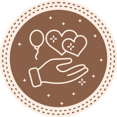 Bir insanın kalp ve balon tutan elinin basit siyah beyaz çizgi simgesi..