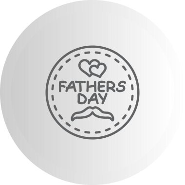 İçinde iki kalp, bir bıyık ikonu ve kutlama metni bulunan dairesel Babalar Günü rozeti, bayram selamlama uygulamaları veya mevsimsel web afişleri için uygun.