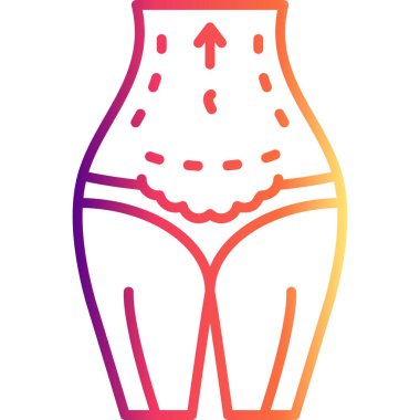 Cerrahi kesik çizgileri ve yukarı bakan bir oku olan bir kadının gövdesinin çizimi..