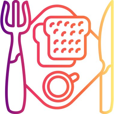 Kahvaltı tepsisinin simgesi olarak ekmek, çatal, çatal ve bıçak..