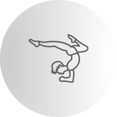 Minimalist çizgi ikonu, erkek figürünün dairesel düğme içinde poziyon vermesi gelişmiş fitness, denge ve atletik gücü temsil eder..