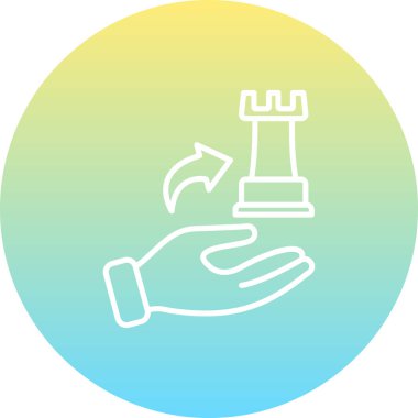 Basit bir çizgi grafiği, bir satranç kalesini hareket gösteren eğri bir okla tutan tek bir eli betimler..