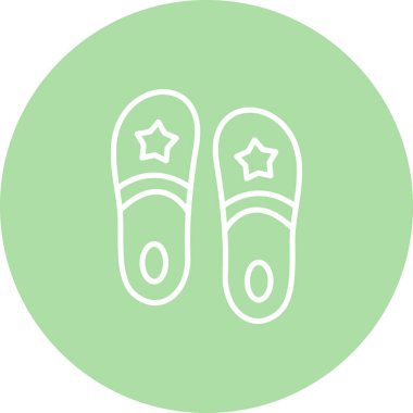 Uygulamalar veya web sayfaları için uygun yıldızlı basit terlikler çizimi, kapalı alanda rahatlık için doğrusal ayakkabı tasarımı içerir.