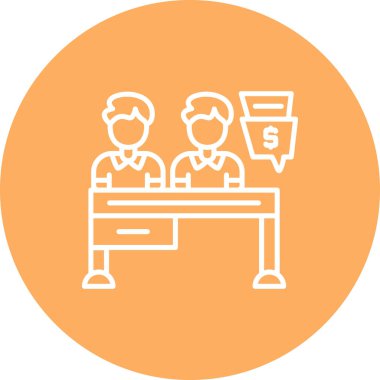 Finansal konsültasyonu, iş toplantısını veya profesyonel hizmetleri temsil eden para konuşma balonuyla masada oturan iki kişiyi gösteren yaratıcı simge