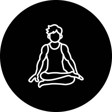 Minimalist çizgi ikonu, yoga, meditasyon ve sükuneti temsil etmek için çapraz bacaklı nilüfer çiçeğinin içinde oturan erkek figürüne sahiptir..