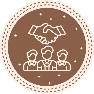 Merkezi dairesel amblemde, resmi bir iş anlaşmasını temsil eden erkekler ve dijital devre hatlarıyla çevrili iki el titriyor..