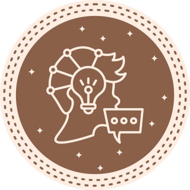 Düşünce Liderliği insan kafası ve ampul sembollü basit çizgi simgesi