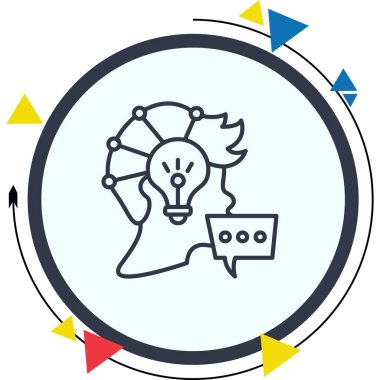 Düşünce Liderliği insan kafası ve ampul sembollü basit çizgi simgesi