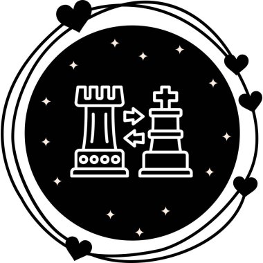 Satranç kalesi ve papazın aralarına zıt yönleri gösteren iki oklu basit bir çizgisi..