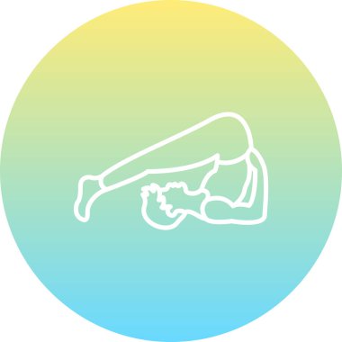 Minimalist çizgi ikonu, yoga, ileri esneme ve fiziksel uygunluğu temsil etmek için saban pozisyonu alan bir erkek figürüne sahip..