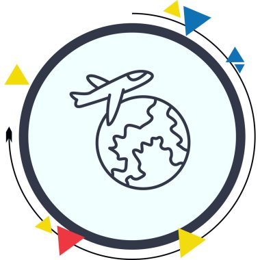 Bir dünyayı gösteren seyahat simgesi, rezervasyon uygulamaları veya turizm web sayfaları için uygun bir uçak.