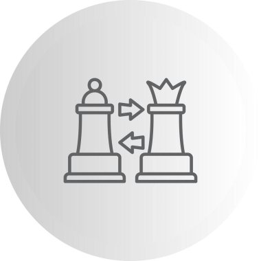 Basit bir çizgi simgesi, satranç taşını karşı yönde iki ok sallayan bir vezirin yanında gösterir..