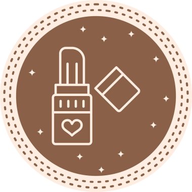 Kalp amblemi ve ayrı bir kapağı olan basit bir ruj tüpü simgesi. Bu minimalist grafik güzellik veya alışveriş temalı uygulamalar için idealdir.