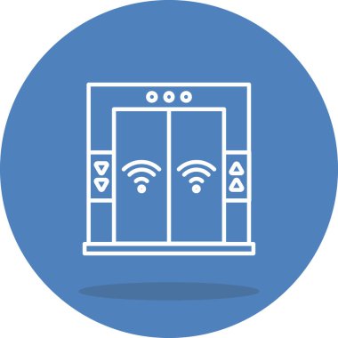 Uygulamalar veya web sayfaları için uygun okları ve sinyalleri olan minimalist asansör çizimi, dokulu bir daire üzerinde modern bir çizgi tasarımı içerir..