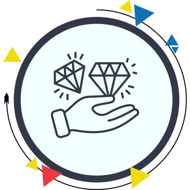 Minimalist taslak simgesi, değeri, lüksü ve yüksek kalitedeki başarıları temsil eden iki pırlantayı el ele tutuşunu gösteriyor.