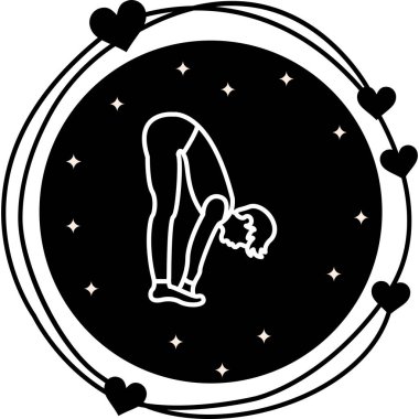 Minimalist çizgi simgesi, fitness, esneklik ve fiziksel sağlığı temsil etmek için dairesel düğme içinde öne doğru kıvrılan erkek figürüne sahiptir..