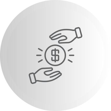 Finansal işlemleri, bağış bağışı, ödeme ve servet paylaşımını temsil eden parlayan para alışverişinde bulunan iki elin minimalist simgesi