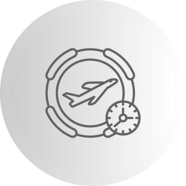 simple airplane graphic icon with a clock