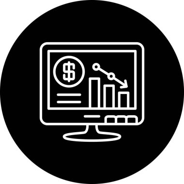 Ekonomik gerilemeyi ya da kaybı temsil eden dolar sembolü, bar tablosu ve aşağı eğimli ok ile finansal konsolu gösteren dijital monitör