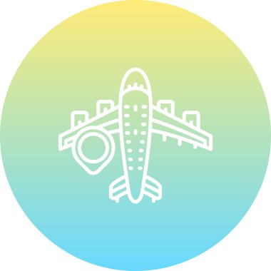 Uçuş takibi veya seyahat uygulamalarındaki varış zamanı bilgisi için uygun konum işaretleyicisi ve saate sahip bir uçağın basit bir çizgisi çizimi.