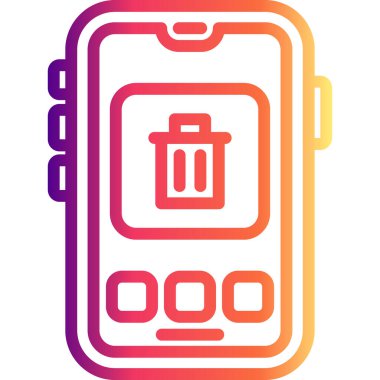 Akıllı telefon, dairesel arkaplanda üç düğmeli çöp kutusu simgesini görüntülüyor. Uygulamalar veya web sayfaları için mobil aygıt veri kaldırma arayüzü.