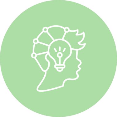 Düşünce Liderliği insan kafası ve ampul sembollü basit çizgi simgesi