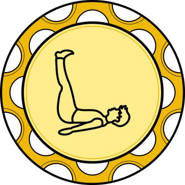 Minimalist çizgi simgesi, erkek figürünün temel fitness ve karın egzersizlerini temsil etmek için dairesel düğme içinde bacağını kaldırmasını içerir..