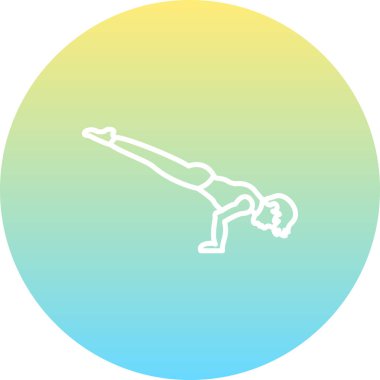 Minimalist çizgi ikonu denge, gelişmiş fitness ve atletik gücü temsil eden akrep pozu veren bir erkek figürüne sahiptir..