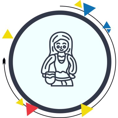 Ortaçağ kadın düz ikonu, vektör illüstrasyonu