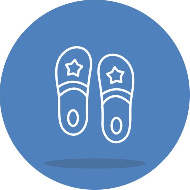 Uygulamalar veya web sayfaları için uygun yıldızlı basit terlikler çizimi, kapalı alanda rahatlık için doğrusal ayakkabı tasarımı içerir.