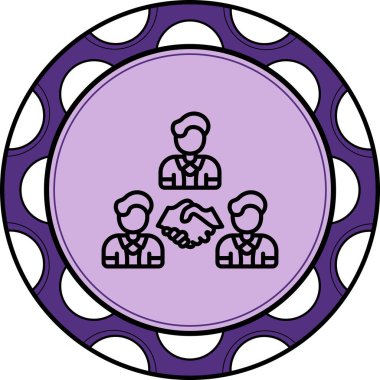 Merkezi dairesel amblemde, resmi bir iş anlaşmasını temsil eden erkekler ve dijital devre hatlarıyla çevrili iki el titriyor..