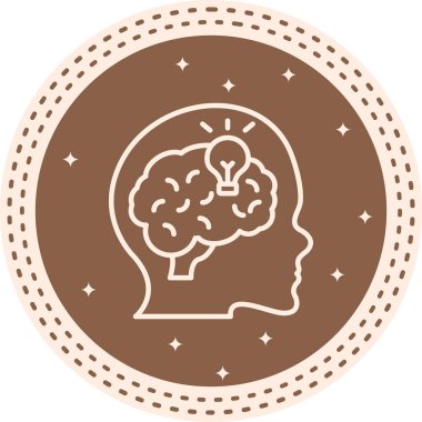 Düşünce Liderliği insan kafası ve ampul sembollü basit çizgi simgesi