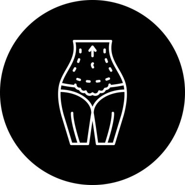 Cerrahi kesik çizgileri ve yukarı bakan bir oku olan bir kadının gövdesinin çizimi..