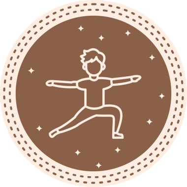 Minimalist çizimde savaşçı bir erkek figürü var. İki yoga pozu, sağlık uygulamaları için ideal..