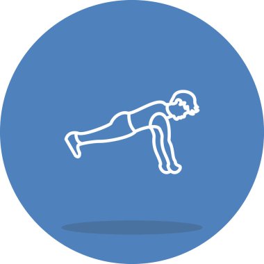 Hareketli gradyan simgesi, dayanıklılık, zindelik ve temel fiziksel eğitimi temsil eden yüksek kalas egzersizi yapan bir erkek figürüne sahiptir..