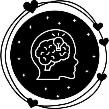 Düşünce Liderliği insan kafası ve ampul sembollü basit çizgi simgesi