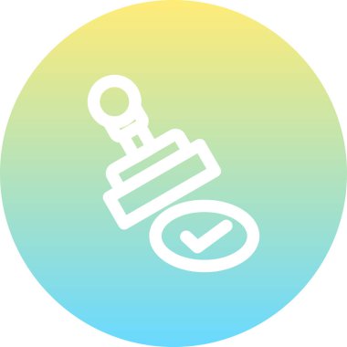 Basit simge, onay ve başarılı doğrulama için işaretli dairesel mühür üzerine eğilmiş kauçuk damga içerir.