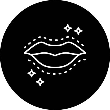 Kırpılmış cerrahi işaretleri olan ve fırça darbesine karşı parıldayan insan dudaklarının çizgi simgesi..