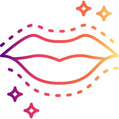 Kırpılmış cerrahi işaretleri olan ve fırça darbesine karşı parıldayan insan dudaklarının çizgi simgesi..