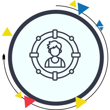 Profesyonel uygulamalar ya da web sayfaları için uygun dairesel çerçevede bir adamın basit bir çizgisi çizimi.