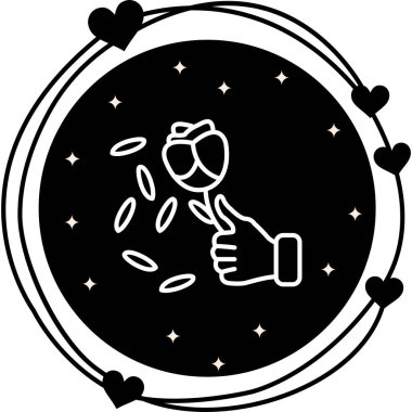 Parmakları havada bir elin çizgisel simgesi düşen yapraklı bir gülü tutuyor..