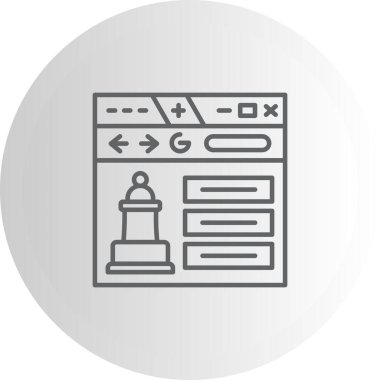 Arama ve menü ögeleri ile bir web tarayıcı arayüzünde gösterilen satranç piyonunu tasvir eden minimalist satır simgesi.