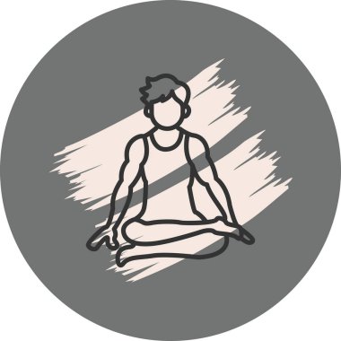 Minimalist çizgi ikonu, yoga, meditasyon ve sükuneti temsil etmek için çapraz bacaklı nilüfer çiçeğinin içinde oturan erkek figürüne sahiptir..
